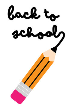 Back to school text with pencil illustration, education concept, school supplies design, student learning, academic year start, study vector. High resolution PNG on isolated background