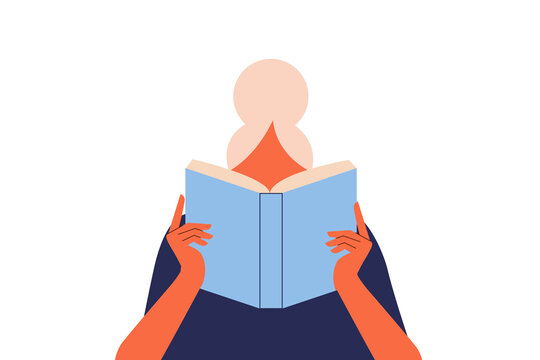 White woman reading a book. Concept on education, self-directed learning. Colorful, flat vector illustration. Character design, vertical layout PNG. Perfect for education, learning, literature	