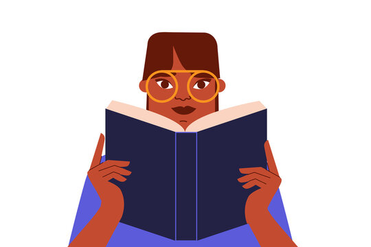 Vector illustration of a brown person reading a book on an isolated background. Modern education, literature, and learning concept for school, library, study, and academic designs. High resolution PNG