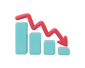 Falling Bar Chart with Downward Trend Arrow Demonstrating Business Decline and Economic Recession on Black Background Illustrating Financial Crisis