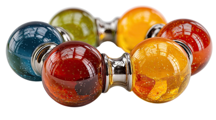 Rainbow Circle of Glass Orb Knobs: A vibrant array of colorful glass orb knobs are artfully arranged in a circular pattern, showcasing a spectrum of hues and textures.