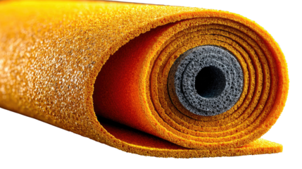 Rolled Yoga Mat: A close-up shot highlighting the unique texture and layered construction of a yoga mat, inviting a feeling of wellness and an escape from everyday stresses.