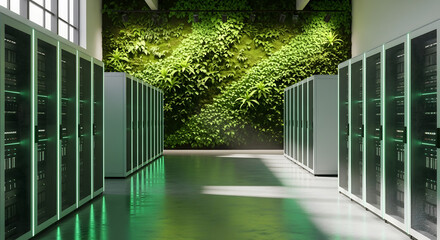 Sustainable Data Center with Green Wall, Eco-Friendly Computing Infrastructure for a Modern Office Space