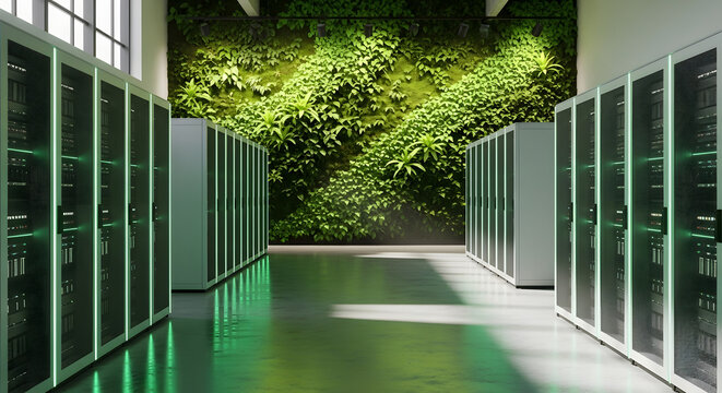 Sustainable Data Center with Green Wall, Eco-Friendly Computing Infrastructure for a Modern Office Space