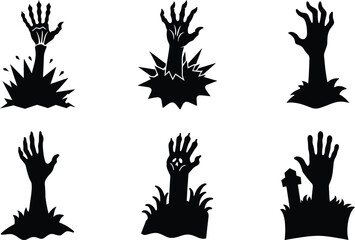 ghostly hand emerging ground vector illustration black silhouette white background