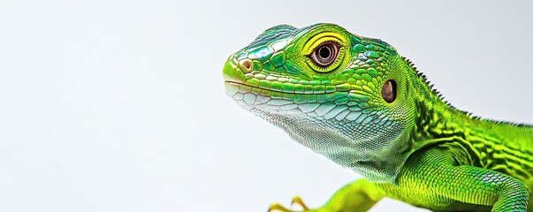 Obraz premium A close up photograph displays a vibrant green iguana face