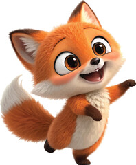 Adorable Cartoon Fox Character with a Cheerful Expression and Playful Pose, Perfect for Children's Illustrations and Animated Content