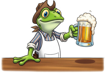 frog bartender illustration on a transparent background
