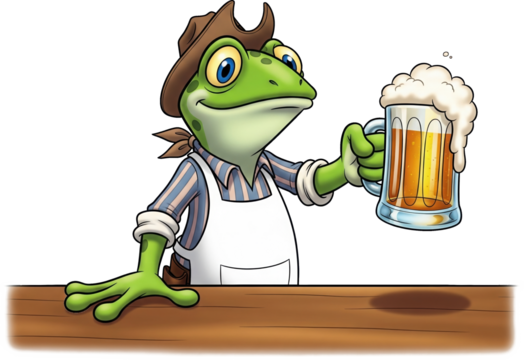 frog bartender illustration on a transparent background