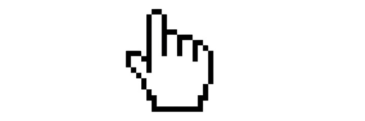 Pixelated Hand Cursor on Black Background Represents Digital Interaction and Selection Precision