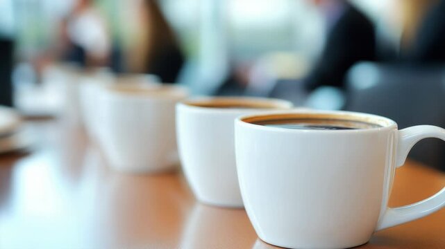 Three cups of coffee sit on a table