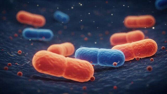 Colorful 3D rendering of bacteria showcasing microbial life.