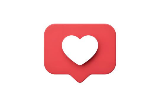 Red social media like notification bubble with black heart for online engagement and feedback on a black background modern and minimalist design