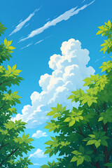 Serene Sky View with Lush Green Foliage &ndash; High-Resolution Nature Illustration