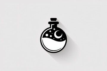 Obraz premium Modern Minimalist Vector Illustration Potion Bottle Stars Crescent Moon Light Gray Background - Enchanting Halloween Design Marketing Promotional Materials