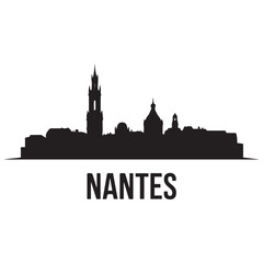 Nantes skyline, silhouette. Vector illustration. Vector black silhouette. with white background.