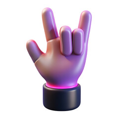 Obraz premium Cartoon hand gesture showing rock and roll sign isolated on transparent background, symbolizing music, entertainment, culture, and celebration in a modern and vibrant style
