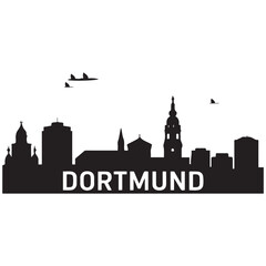 Obraz premium Dortmund skyline silhouette. Landscape Dortmund, Germany. Vector illustration. Vector black silhouette. with white background.