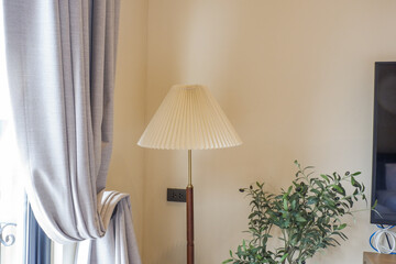 Modern lamp decor in hotel room and window, home decor,Interior design of dining room or living room.