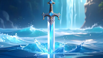 Naklejka premium Sparkling sword in water