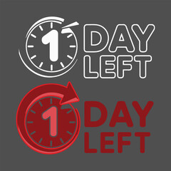 One Day Left Countdown Timer with Clock and Arrow vector illustration