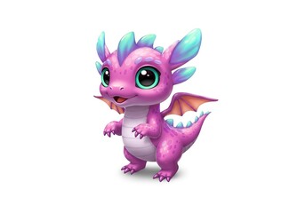 Cute baby dragon character isolated on white background