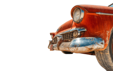 A old car with a chrome bumper isolated on white background, png
