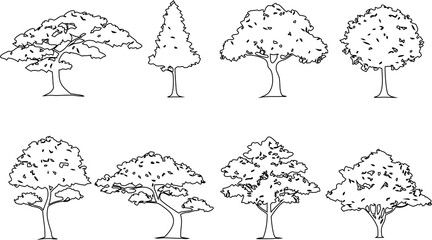 Minimal tree outline icons for nature-themed illustrations.

