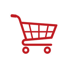 Red Shopping Cart Icon on White Background trolley supermarket