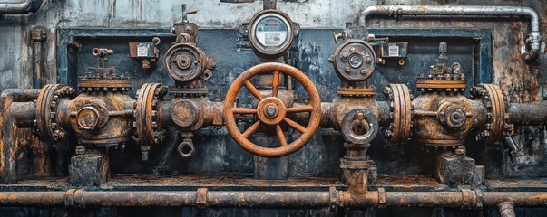 Detailed view of industrial machinery with valves and pipes