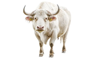Albino buffalo isolated on white background, png