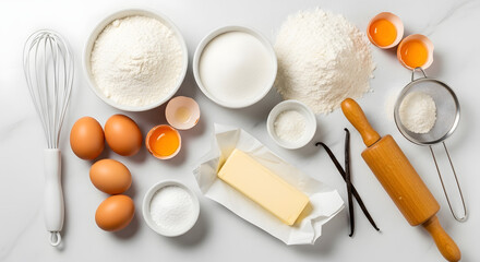 Fototapeta premium Light Colored Ingredients for Baking on White Surface