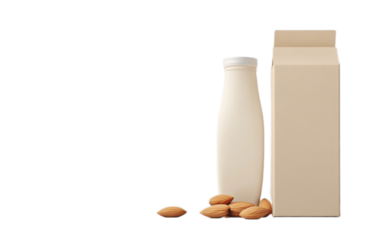 Almond milk carton box isolated on white background, png