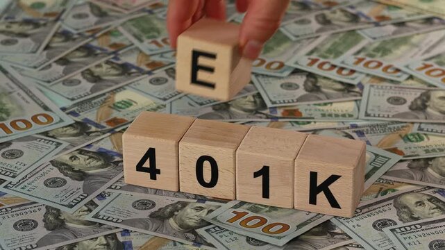401K and ETF symbols. Exchange Traded Fund and American Retirement Plan icons. Retirement funds investing in exchange-traded funds.
