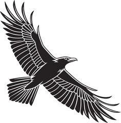 Fototapeta premium Vector illustration of silhouette of a bird with open wings flying on a white background.