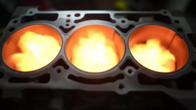 Fiery Engine Block Closeup.
