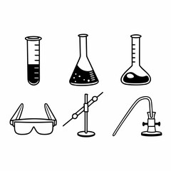 Illustration of science and laboratory equipment icons isolated on white background for design needs