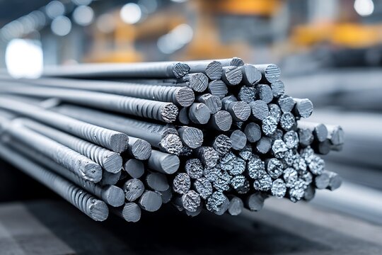 Round steel bars arranged neatly for industrial use, symbolizing strength and precision in manufacturing and construction industries.