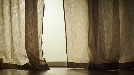 A Backlit Fabric Curtain Billows and Sways Gently in the Warm Golden Sunlight. - Powered by Adobe