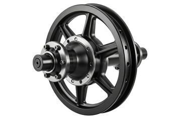 Naklejka premium Industrial spoked wheel and hub assembly with a drive pulley isolated on a transparent background