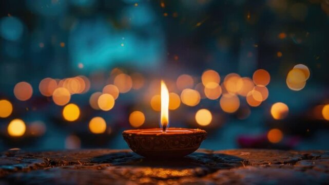 Traditional clay oil lamp burning with a warm flame. Perfect for Diwali, festivals, prayer, peace, and spiritual themes