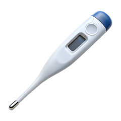 White digital thermometer with blue cap isolated on a transparent background