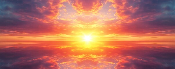 Fototapeta premium A beautiful mirrored sunrise reflects in the tranquil water below