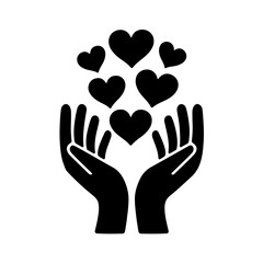 Obraz premium Show caring hands with floating love hearts icon
