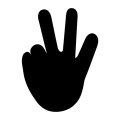 Silhouette of a hand making the number three gesture in black