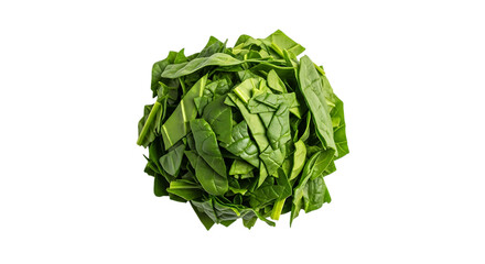 Closeup of a vibrant heap of chopped spinach, isolated on transparent background, showcasing its freshness, nutritional value, and versatility as a healthy culinary ingredient