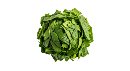 Closeup of a vibrant heap of chopped spinach, isolated on transparent background, showcasing its freshness, nutritional value, and versatility as a healthy culinary ingredient