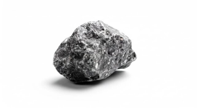 Isolated Close Up of a Single Black Rock Mineral Specimen on a White Background with Rough Texture and Natural Shape in Clean Studio Lighting
