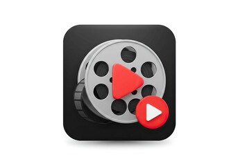 Film reel icon with play button symbolizing video content and media entertainment
