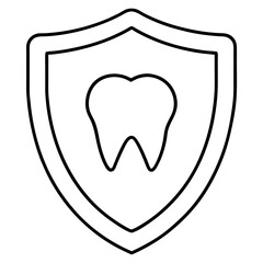 Dental Protection Icon | Tooth with Shield and Checkmark Line Art Vector